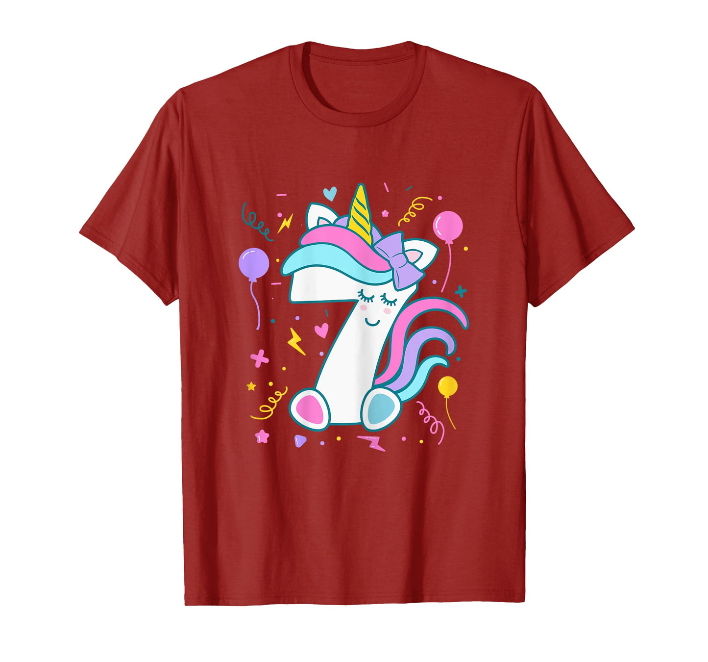 Unicorn 7th Birthday Number 7 Year Old Girl Birthday T-Shirt