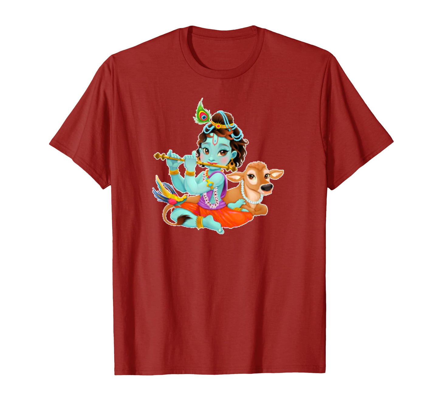 Hindu God Lord Shri Krishna with Cow and Bird T-Shirt