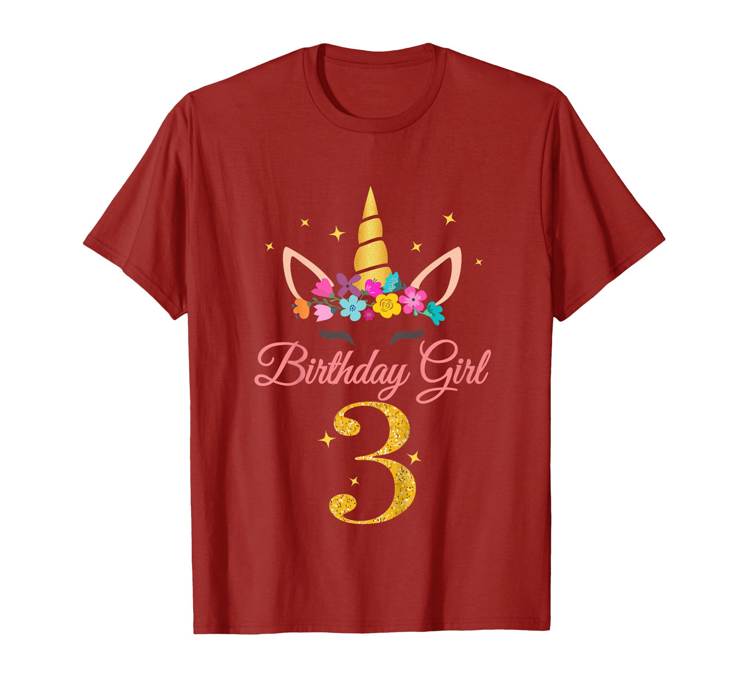 Kids 3 Birthday Girl Unicorn Design 3-Year-Old 3rd BDay T-Shirt