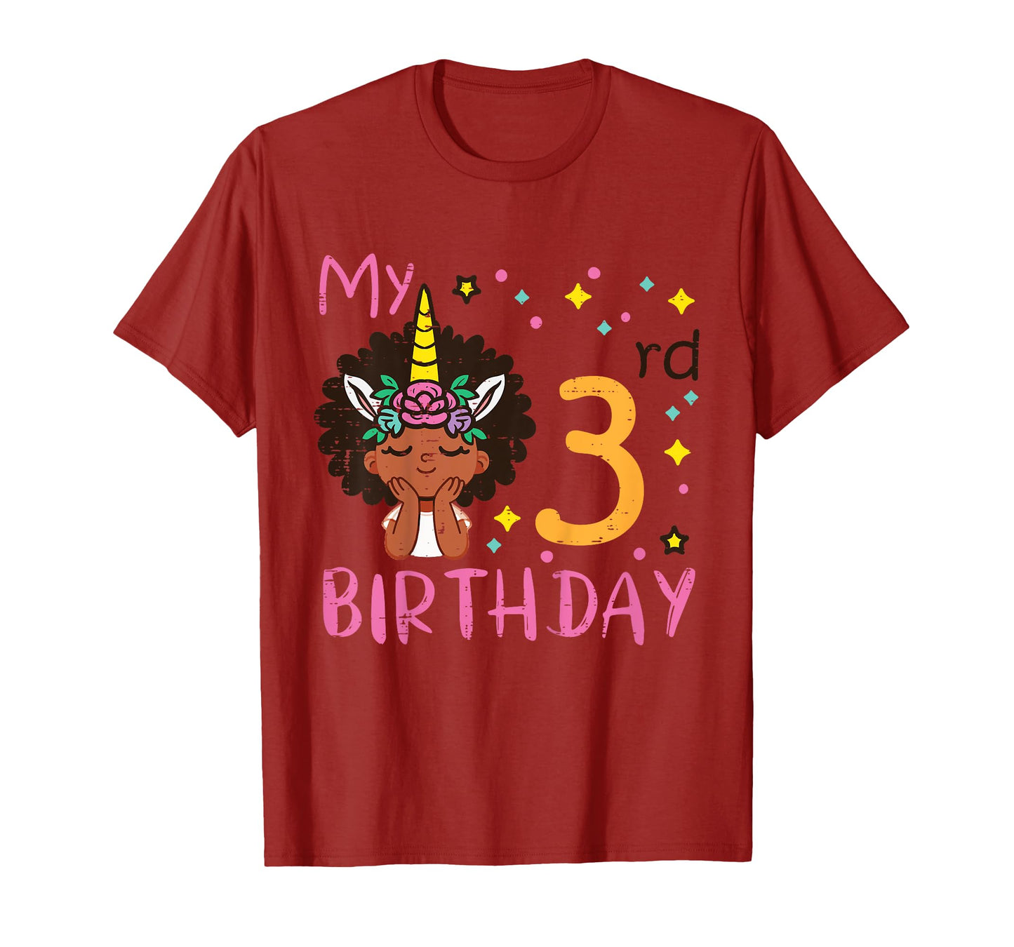 3rd Birthday Afro Black Girl Unicorn 3 Year Old Bday Girls T-Shirt