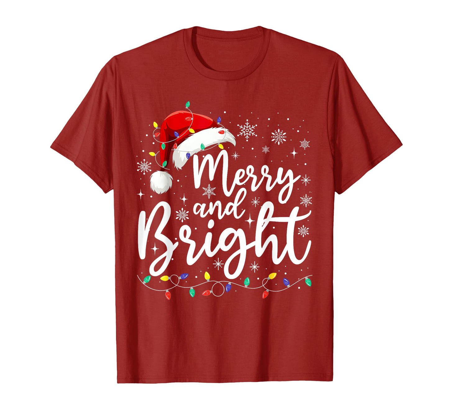 Merry and Bright Christmas Lights Santa Men Women Boys Girls T-Shirt