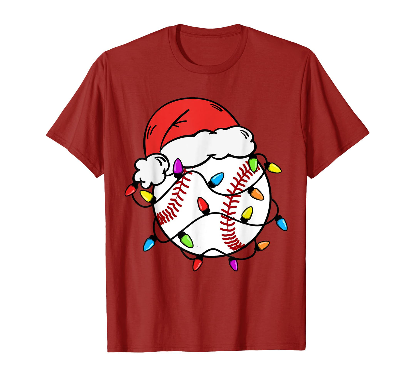Baseball Santa Claus Hat Christmas Light Baseball Boys Kids T-Shirt