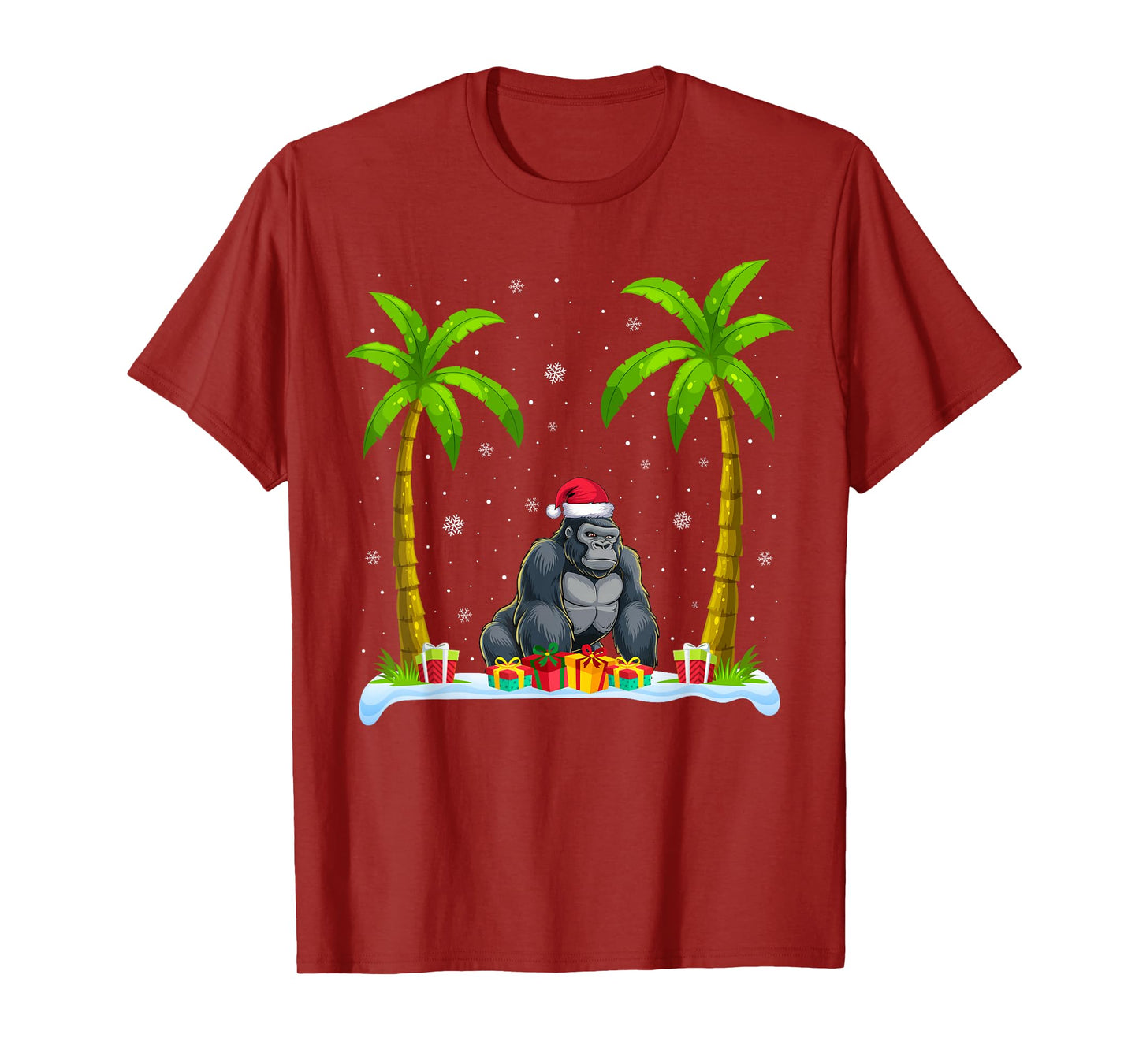Gorilla Santa Hat Palm Tree Beach Xmas Pajama T-Shirt