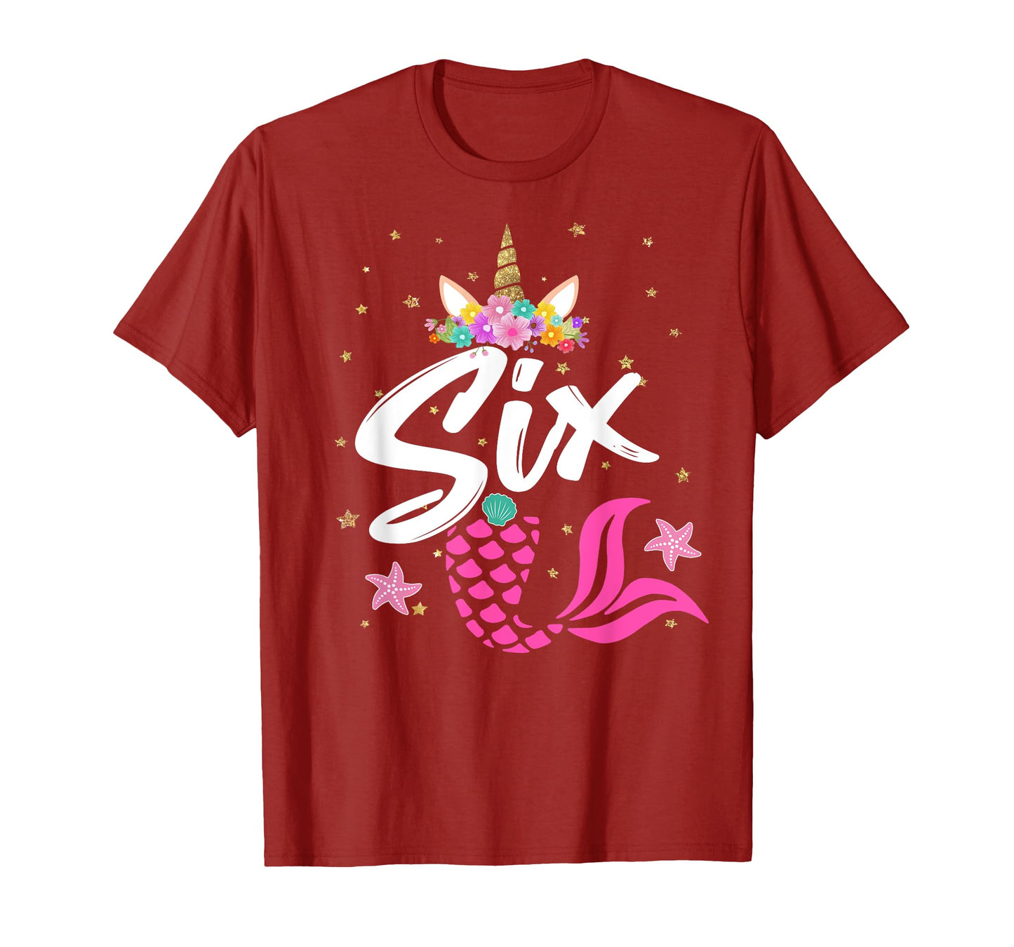 6th Birthday Girl Unicorn Shirt Mermaid Tail 6 Years Old T-Shirt