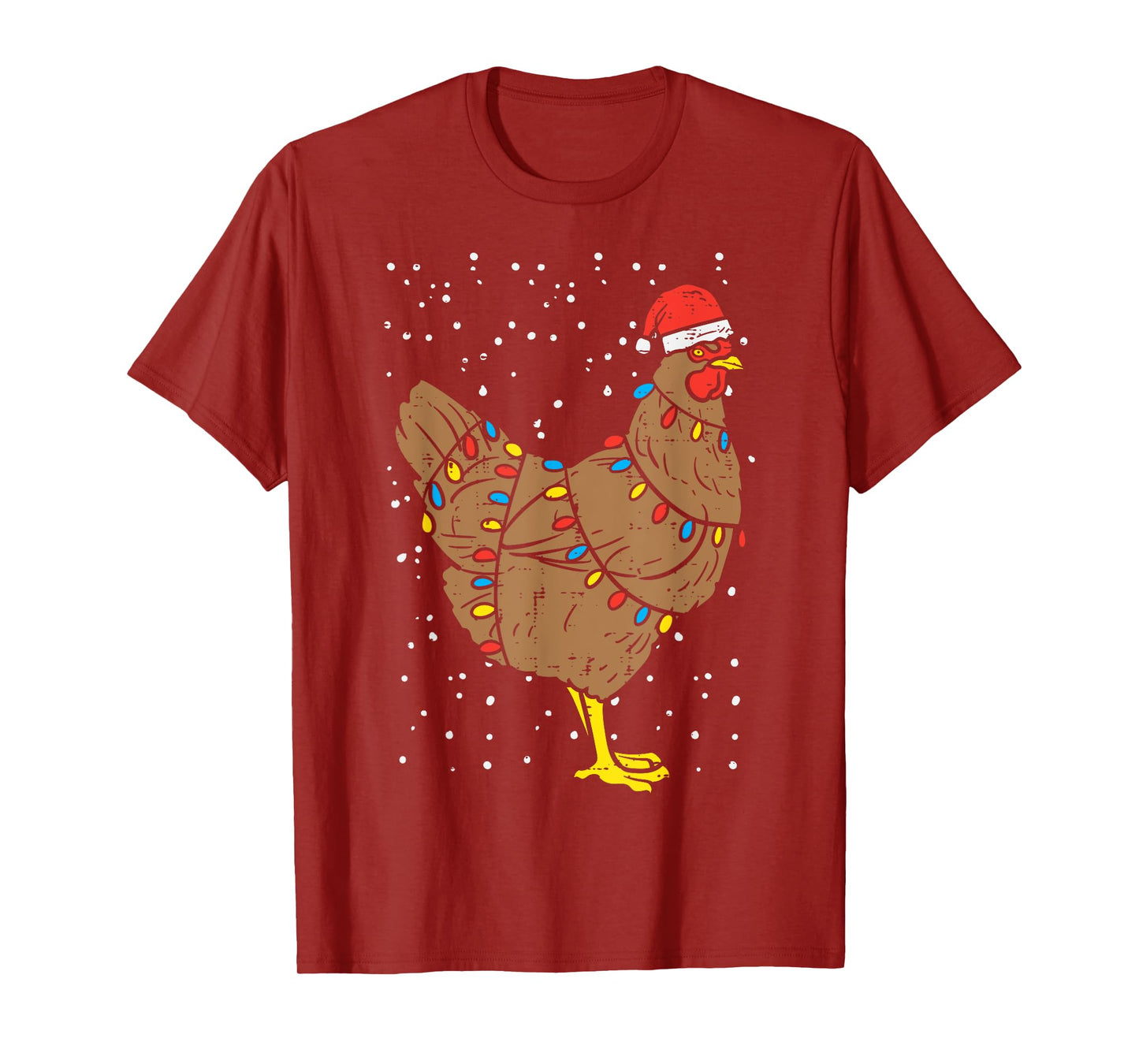 Chicken Santa Hat Christmas Lights Funny Xmas Animal PJ T-Shirt