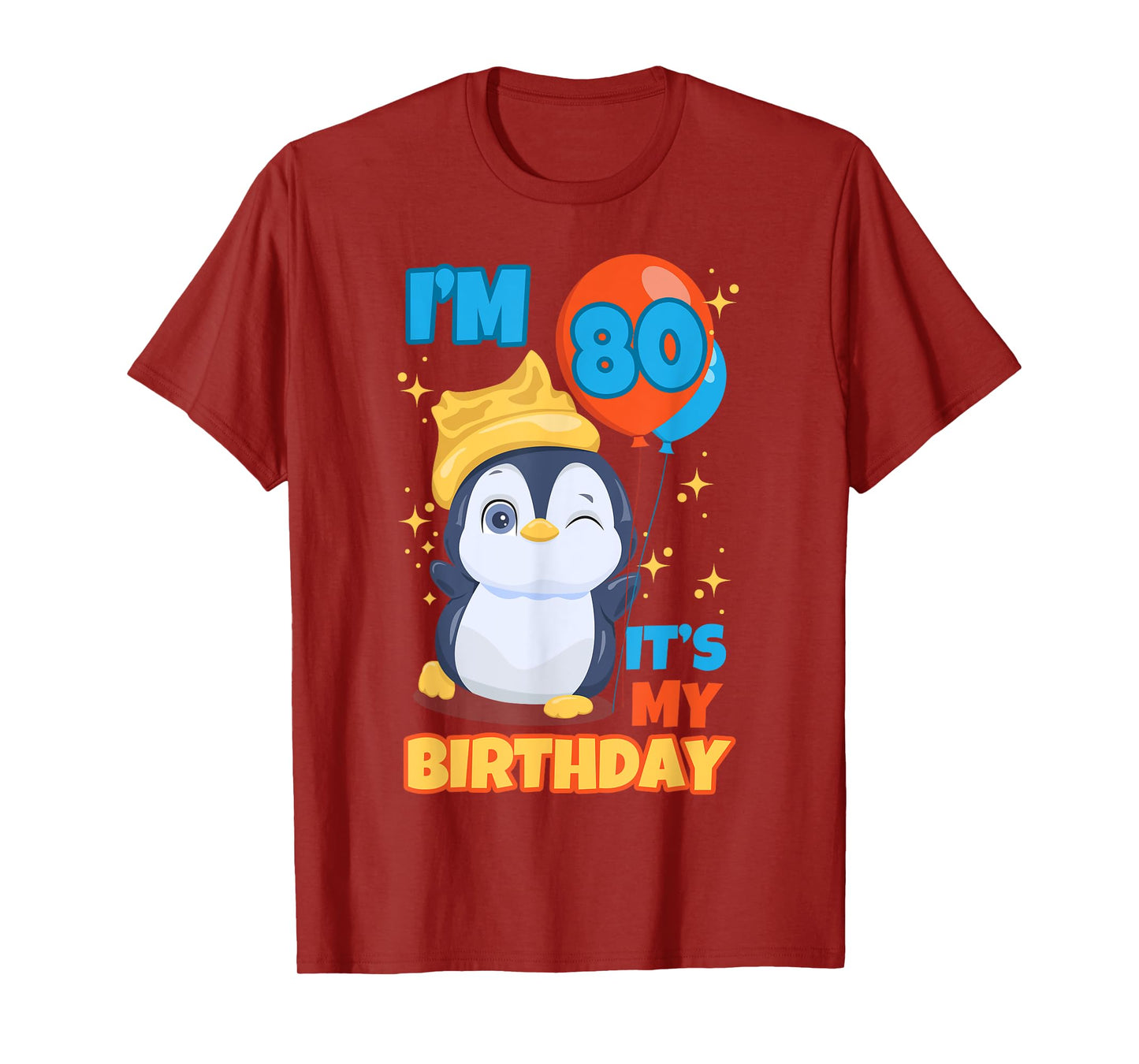 Penguin 80th Birthday Wink Winter Theme Balloon Celebration T-Shirt