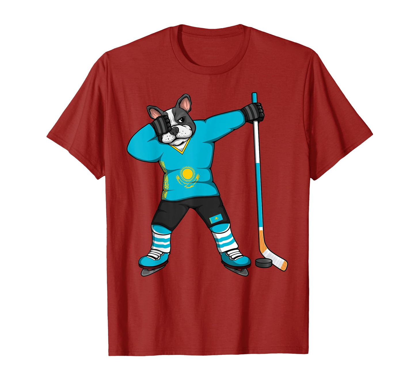 Dabbing French Bulldog Kazakhstan Ice Hockey Fans Jersey Art T-Shirt