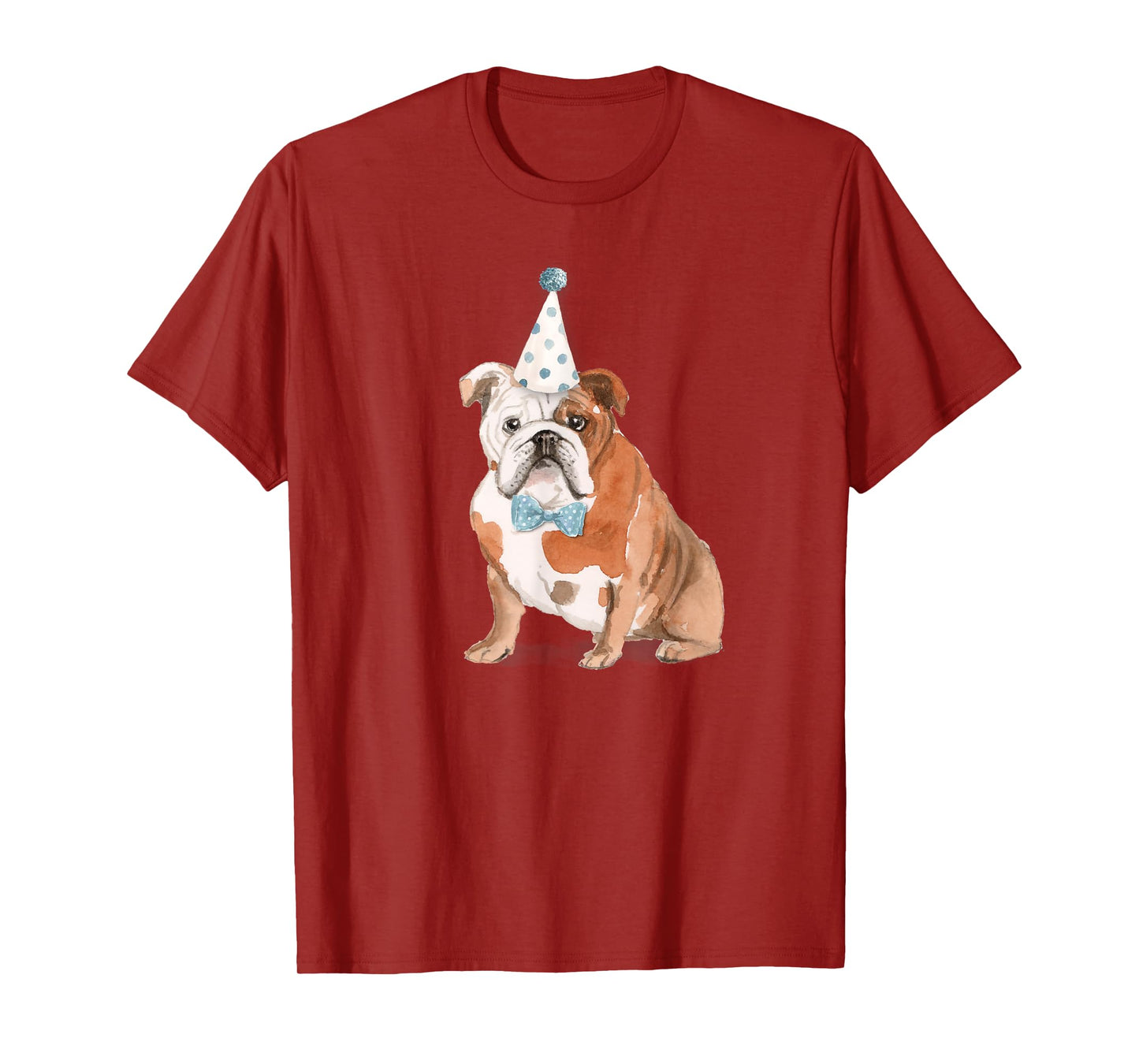 Cute English Bulldog Tan Pup Birthday Party Hat and Bowtie Men Women Girls Kids T-Shirt