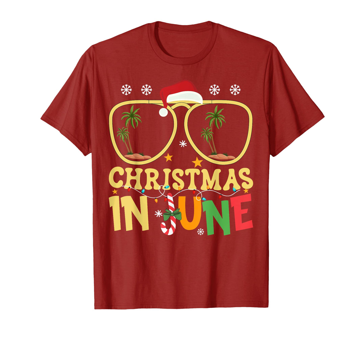 Funny Vacation Christmas In June Santa Hat Xmas Summer T-Shirt