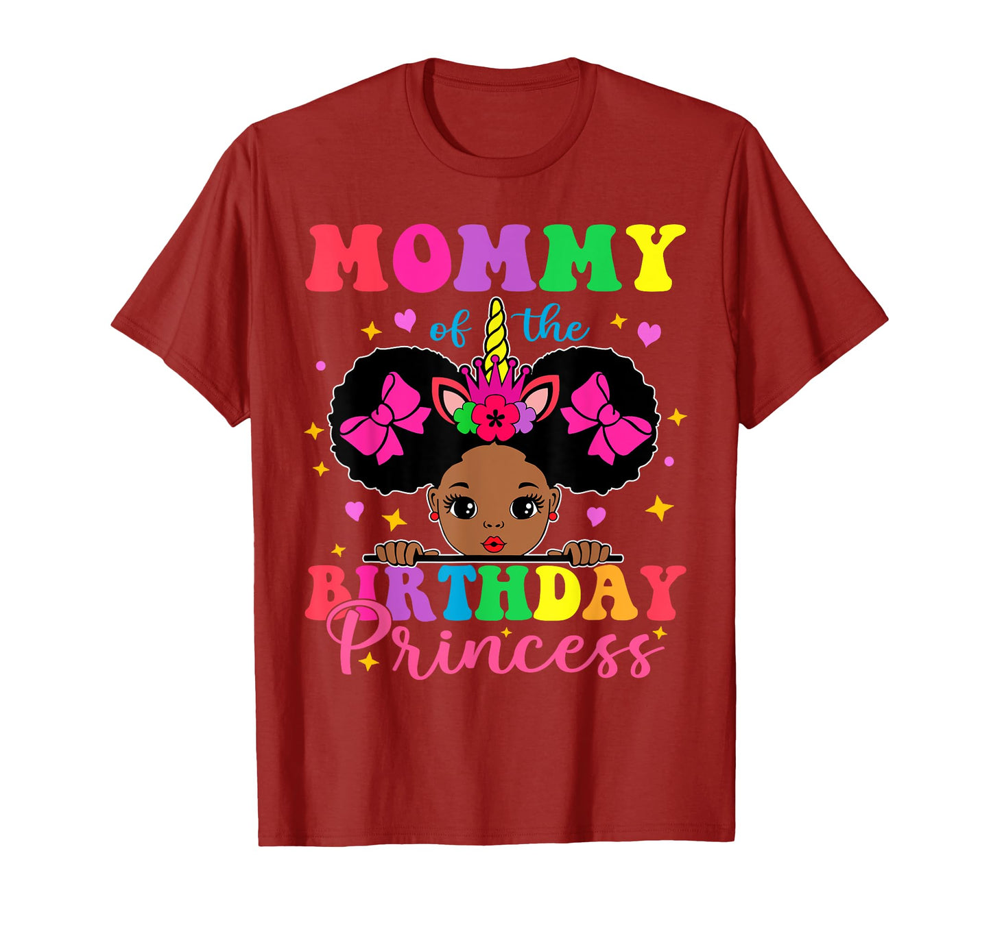 Mommy of The Birthday Girl Princess Afro Melanin Unicorn T-Shirt