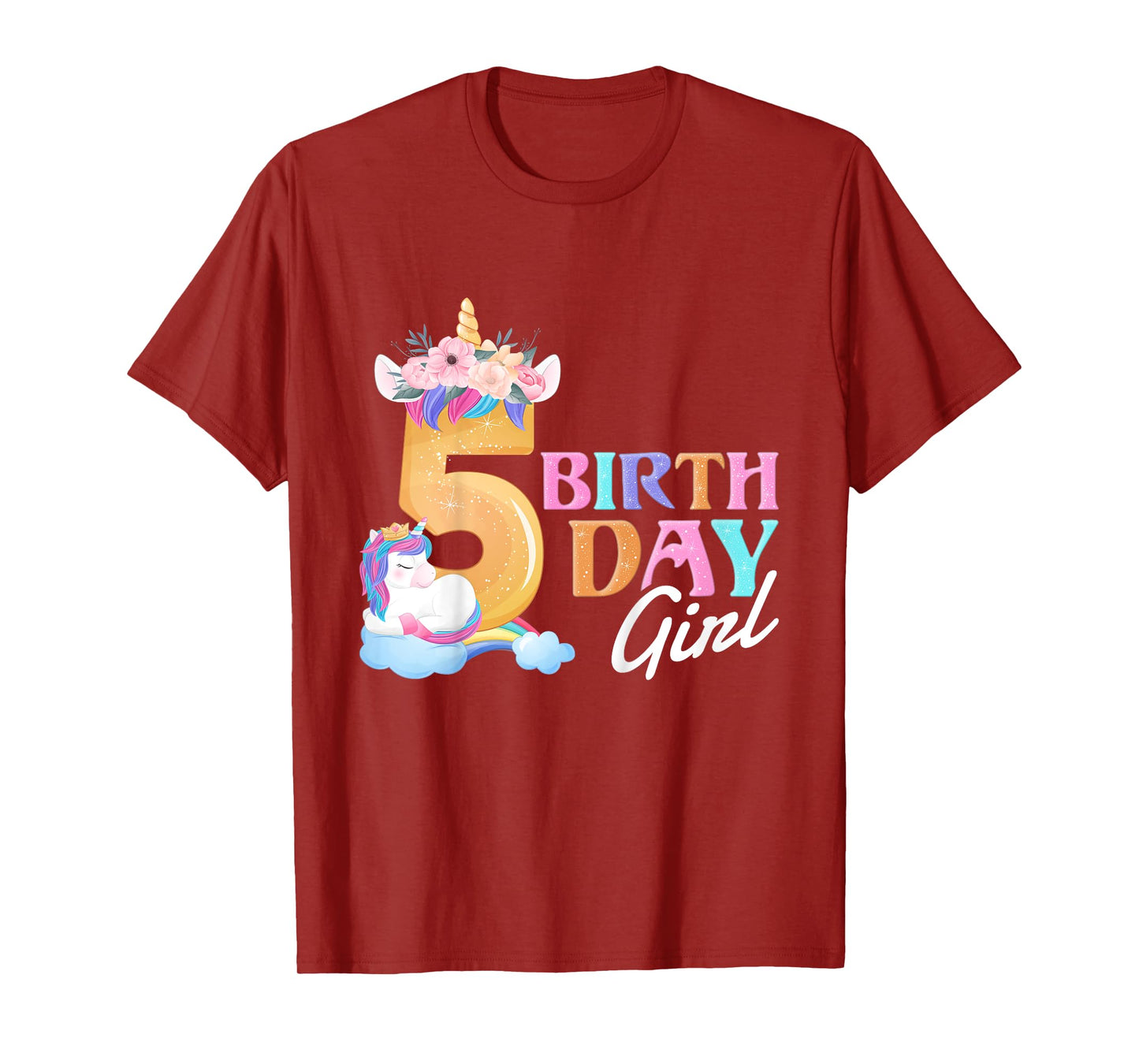 5 Year Old Birthday Girl, 5th Birthday Unicorn T-Shirt