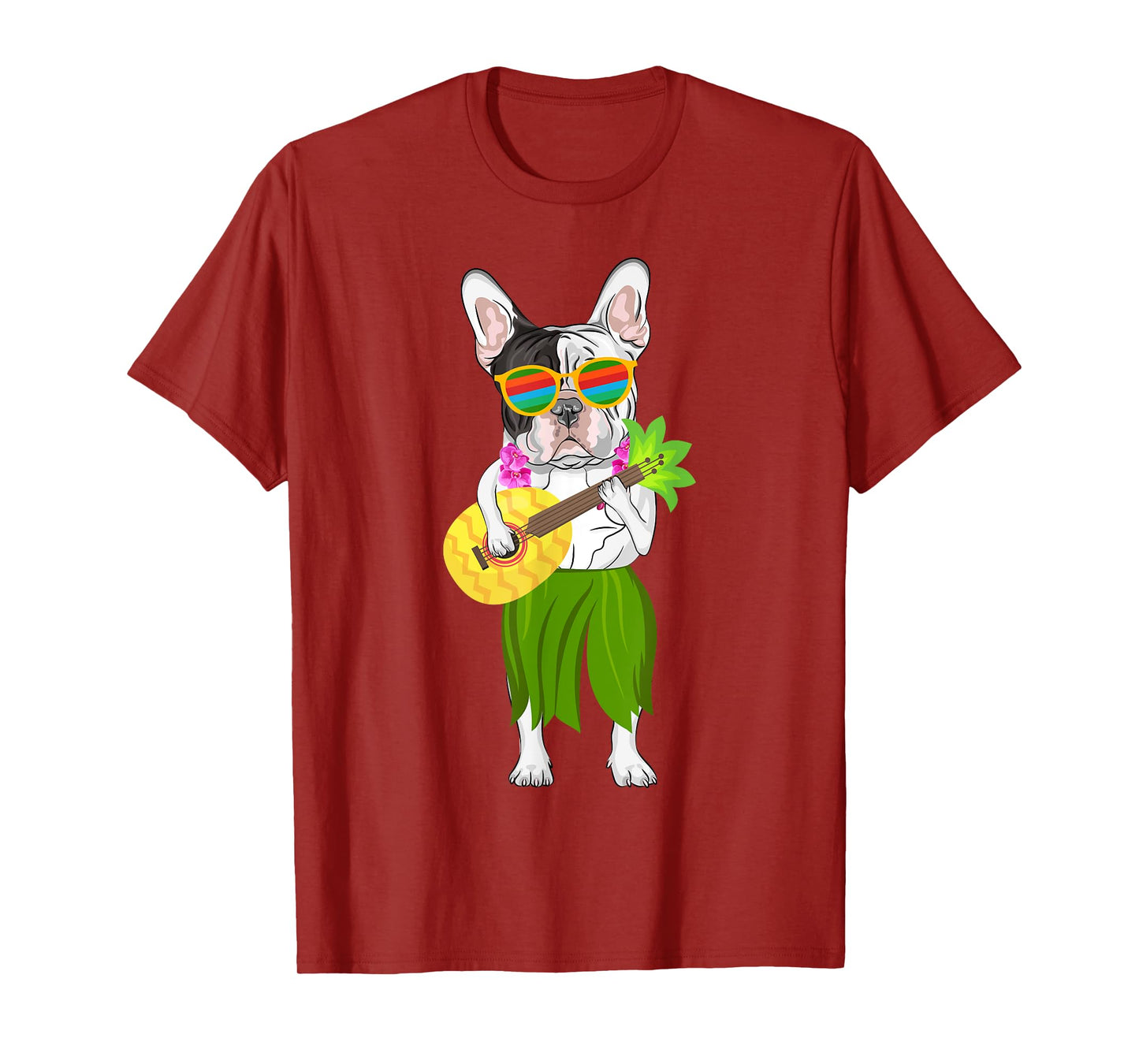 Hawaiian French Bulldog & Pineapple Ukulele Summer Vacation T-Shirt