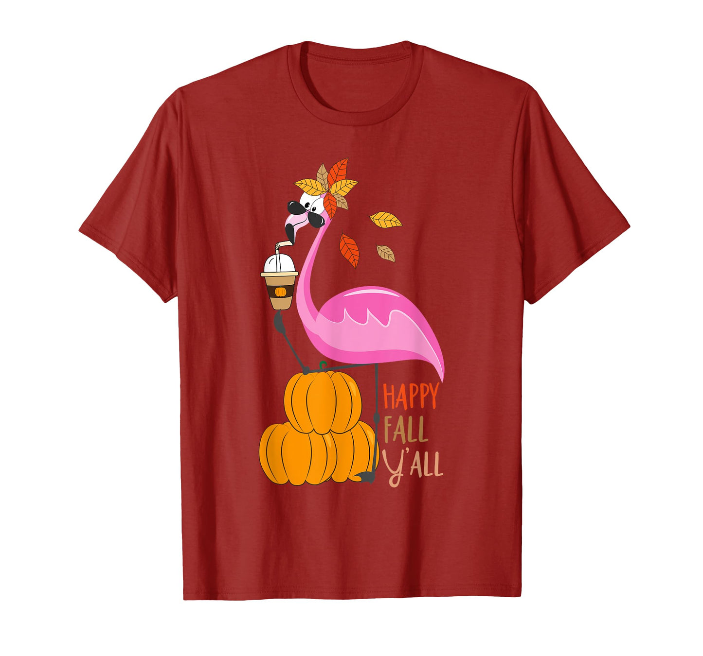Happy Fall Y'all Pumpkin Flamingo Autumn Graphic T-Shirt