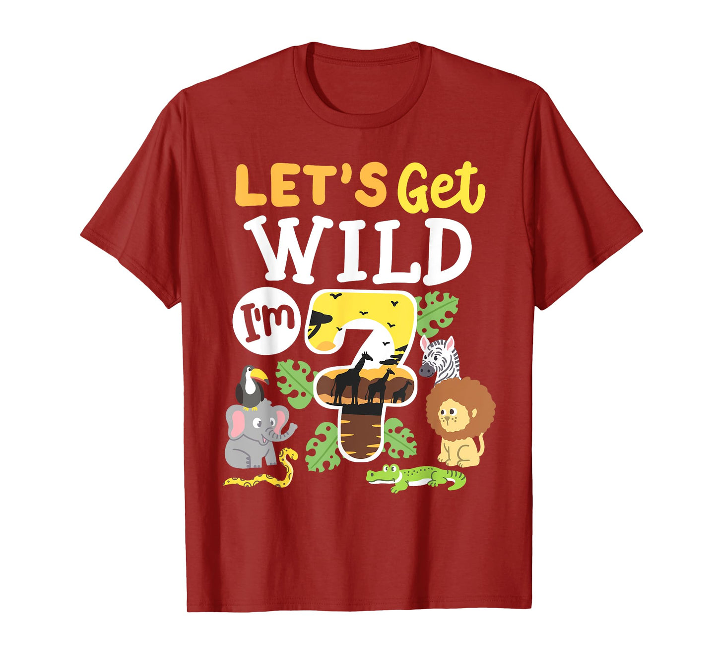 Jungle Safari Let's Get Wild 7th Birthday Zoo 7 Year Old Kid T-Shirt