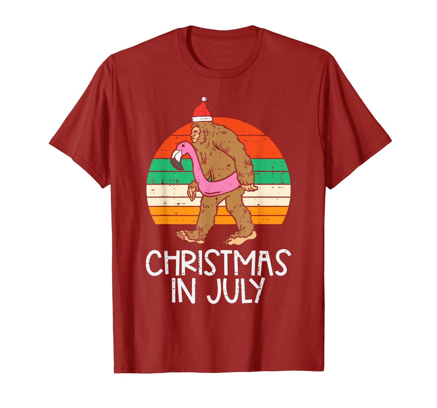 Bigfoot Unicorn Floatie Christmas In July Retro Sasquatch T-Shirt