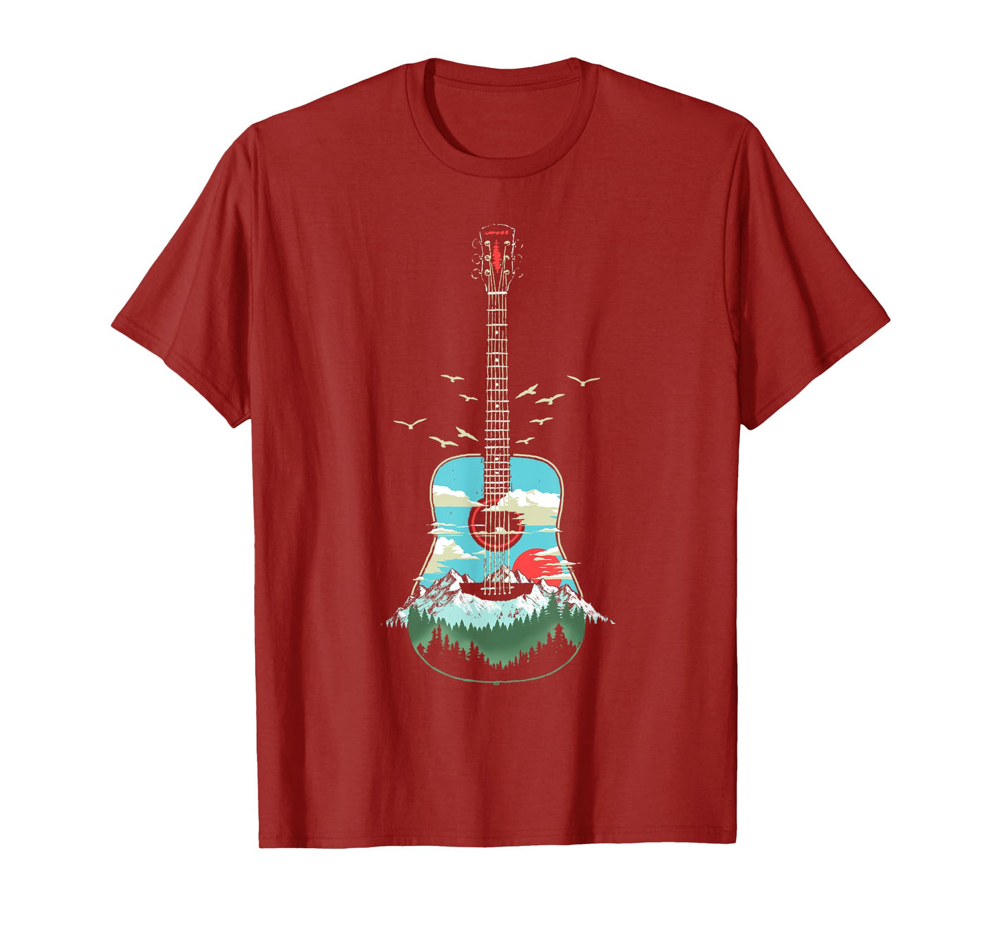 Beautiful Acoustic Guitar Mountains Forest & Nature Graphic T-Shirt