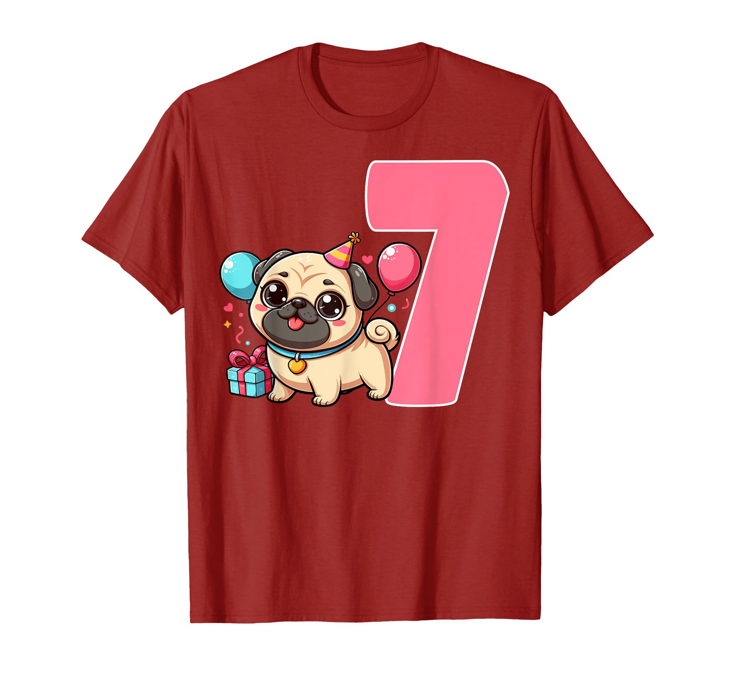 Pug 7 Years Old 7th Birthday Party Dog Lover Kids T-Shirt