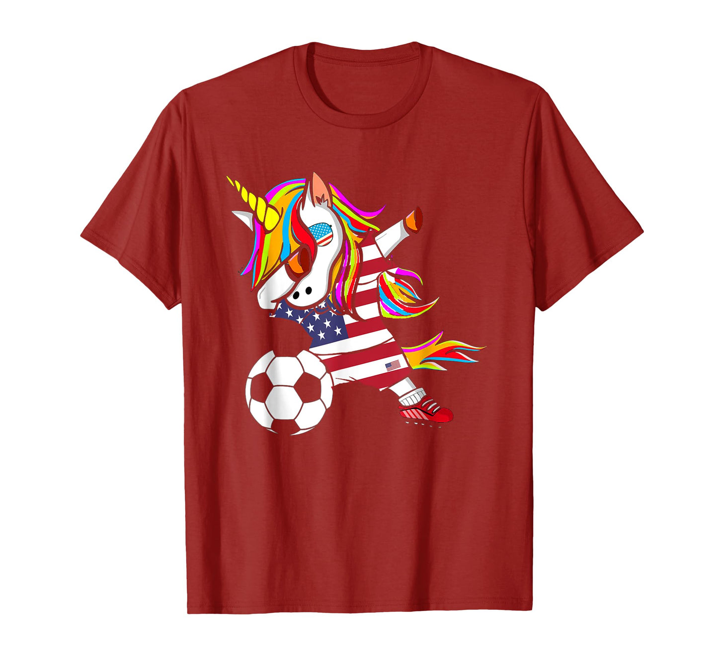 Funny Dabbing Unicorn USA Soccer - USA Flag Soccer T-Shirt