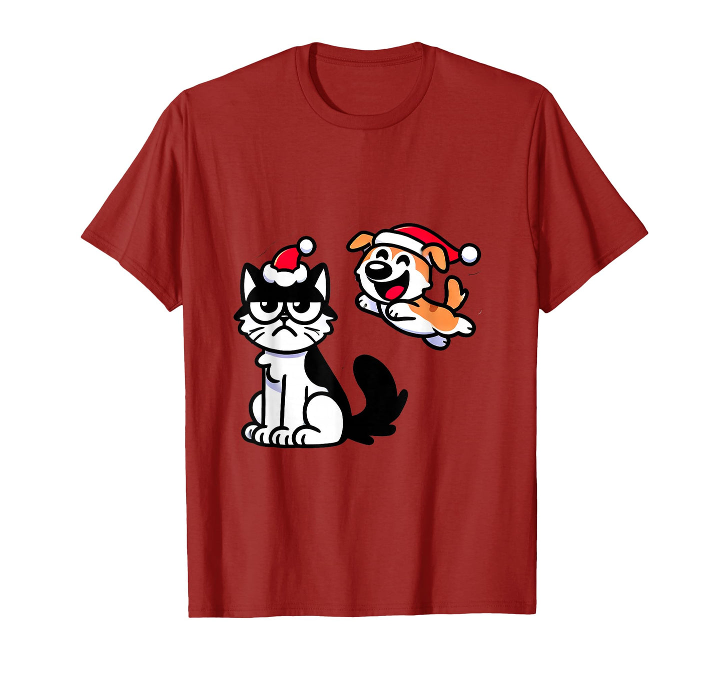 Funny Cat and dog Christmas shirt Santa Hat Xmas Outfit kids T-Shirt