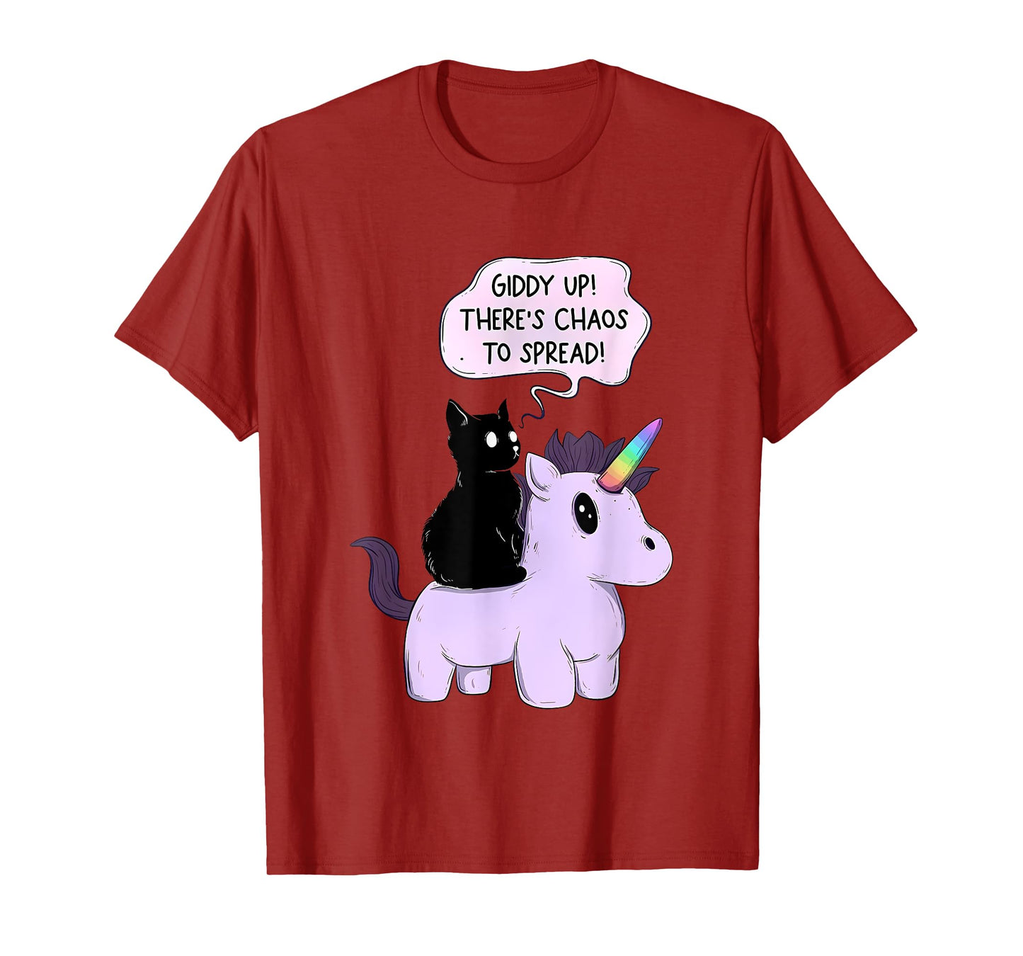 Giddy Up! There Is Chaos To Spread Cute Cat Ride Unicorn T-Shirt for Men Women