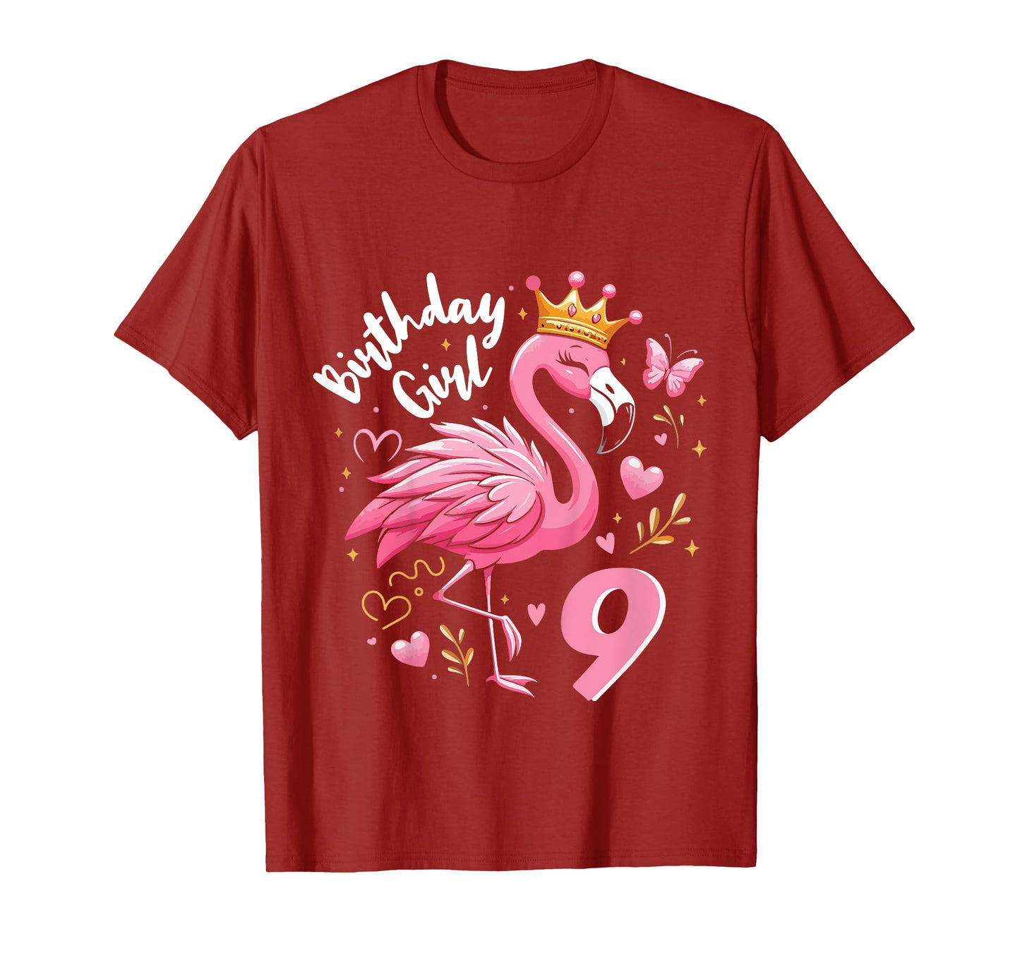 Kids 9th Birthday Gift Flamingo Fan 9 Year Old Girls 9th Bday T-Shirt
