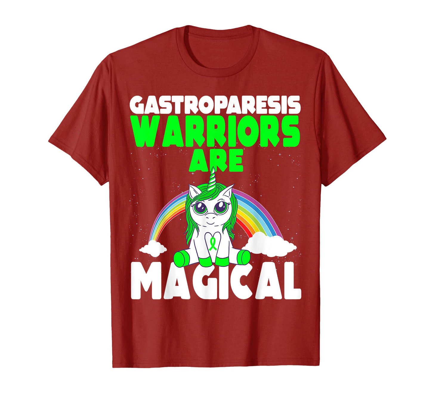 Gastroparesis Awareness Cute Magical Unicorn Green Ribbon T-Shirt