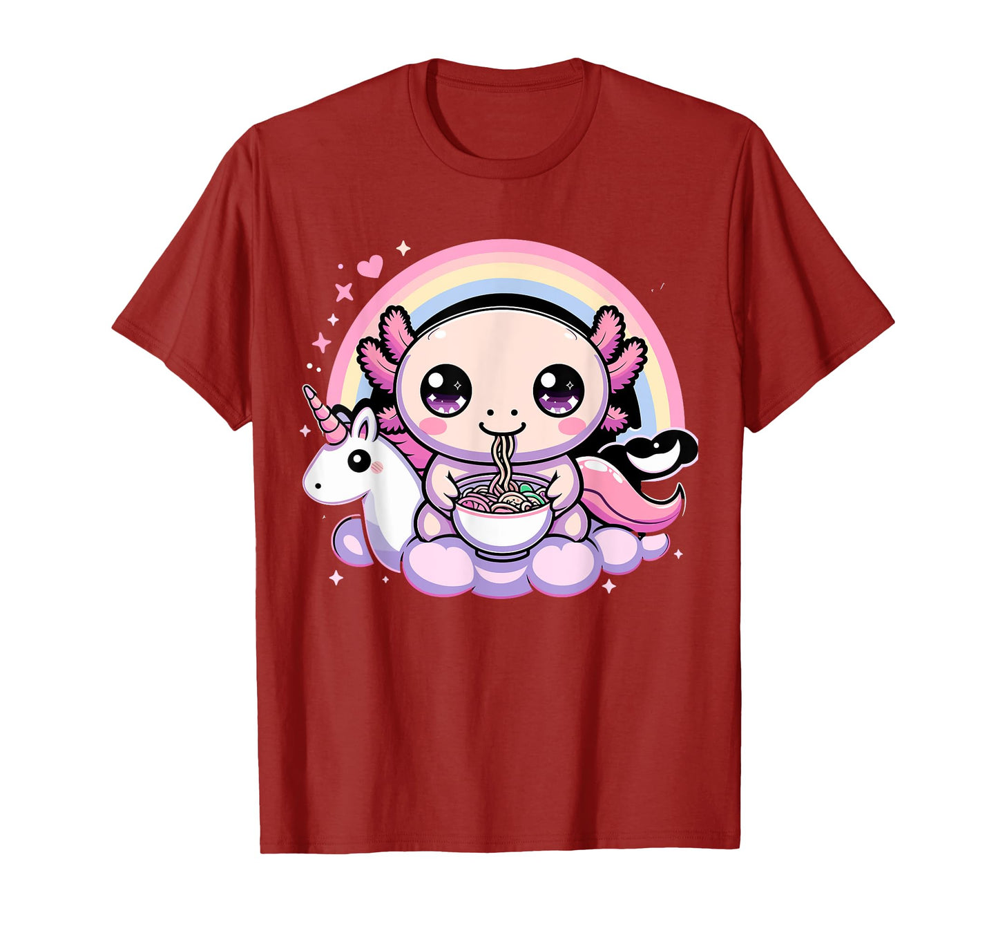 Axolotl eating Ramen with Unicorn T-Shirt