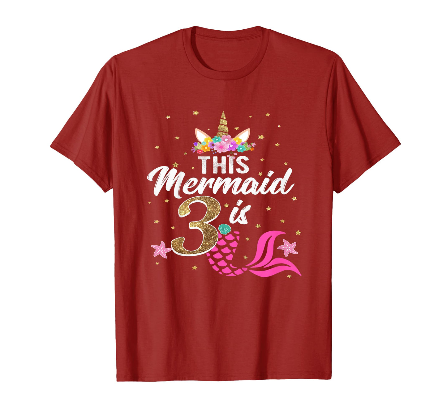3rd Birthday Girl Unicorn Shirt Mermaid Tail 3 Years Old T-Shirt