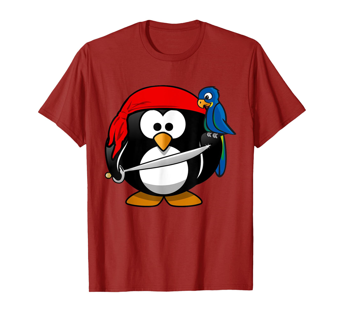Cute Pirate Cartoon Penguin with Parrot T-Shirt T-Shirt