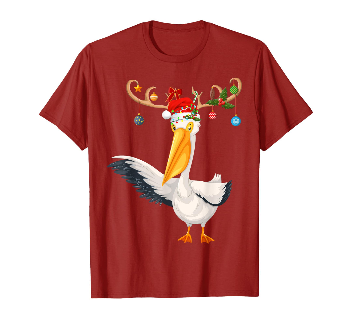 Pelican Bird Xmas Gift Reindeer Santa Hat Pelican Christmas T-Shirt