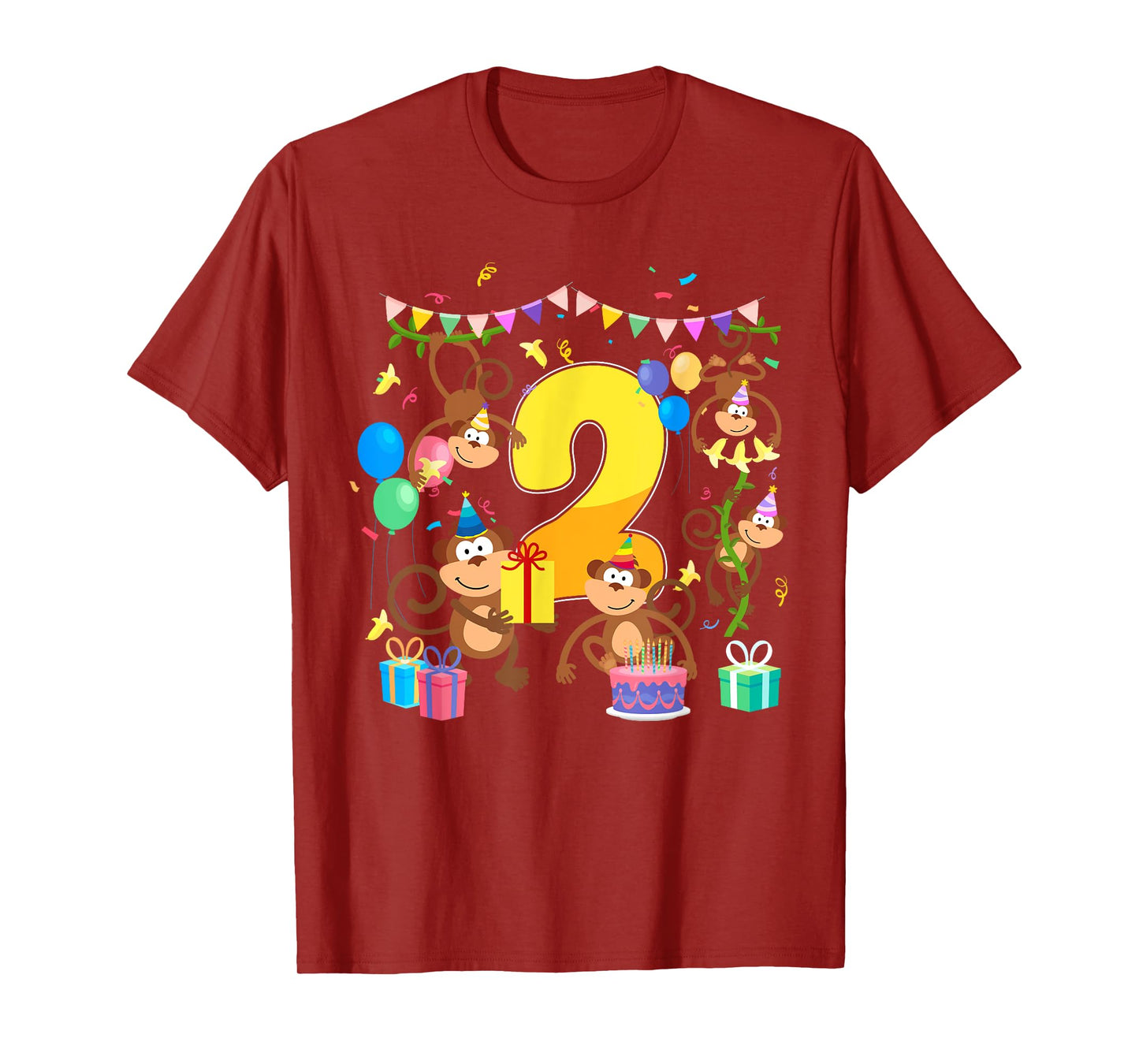 2nd Birthday Cute Monkeys Theme 2 Year Old Boy Girl Bday T-Shirt