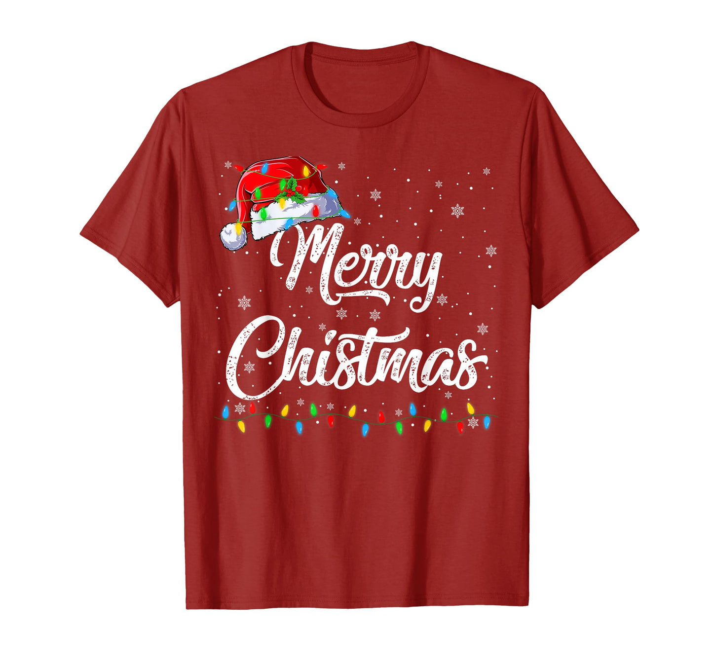 Merry Christmas Lights Santa Hat Xmas Family Men Women Kids T-Shirt