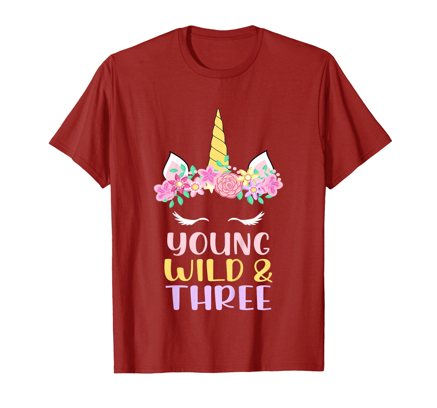 Young Wild Three Unicorn Lover 3rd Birthday Party Kids T-Shirt
