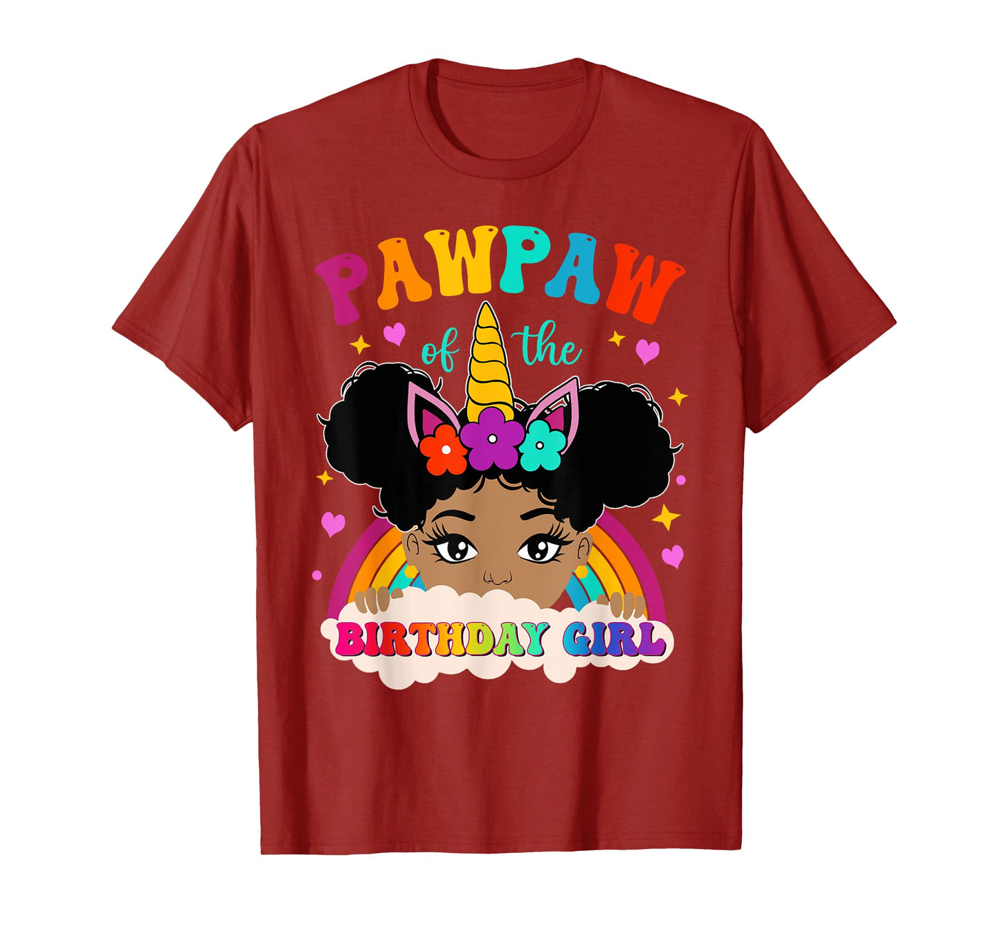 Pawpaw of The Birthday Girl Rainbow Afro Melanin Unicorn T-Shirt