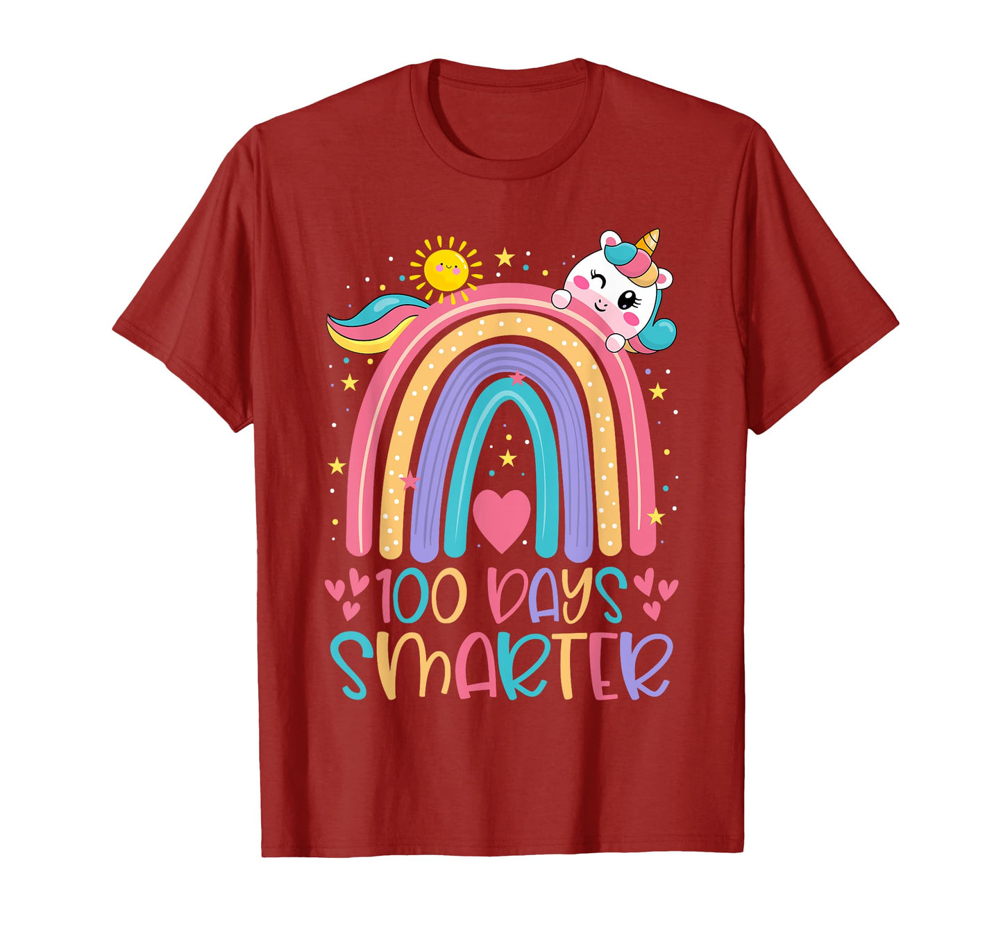 100 Days Smarter Kids Girls Unicorn Happy 100 Days of School T-Shirt