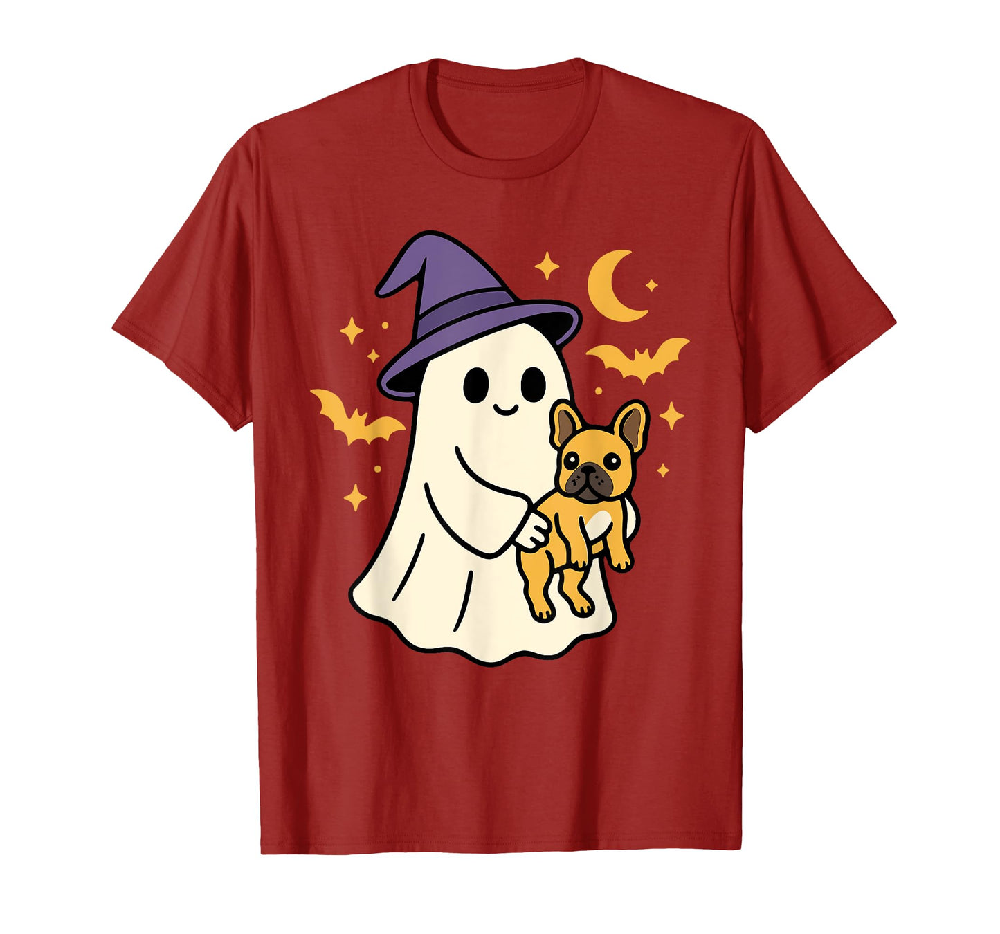 Ghost French Bulldog Dog Witch Hat Halloween Dog Costume T-Shirt