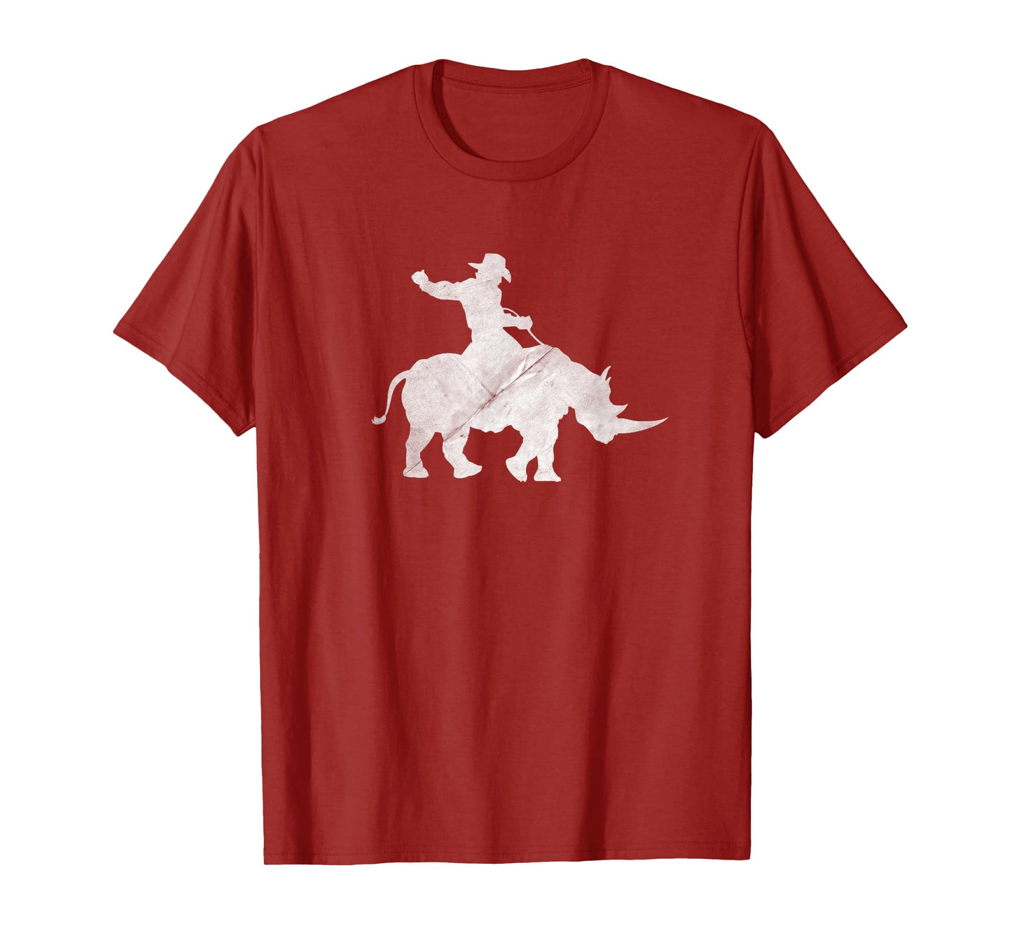 Cowboy Riding a Rhinoceros Rino Distressed T-Shirt