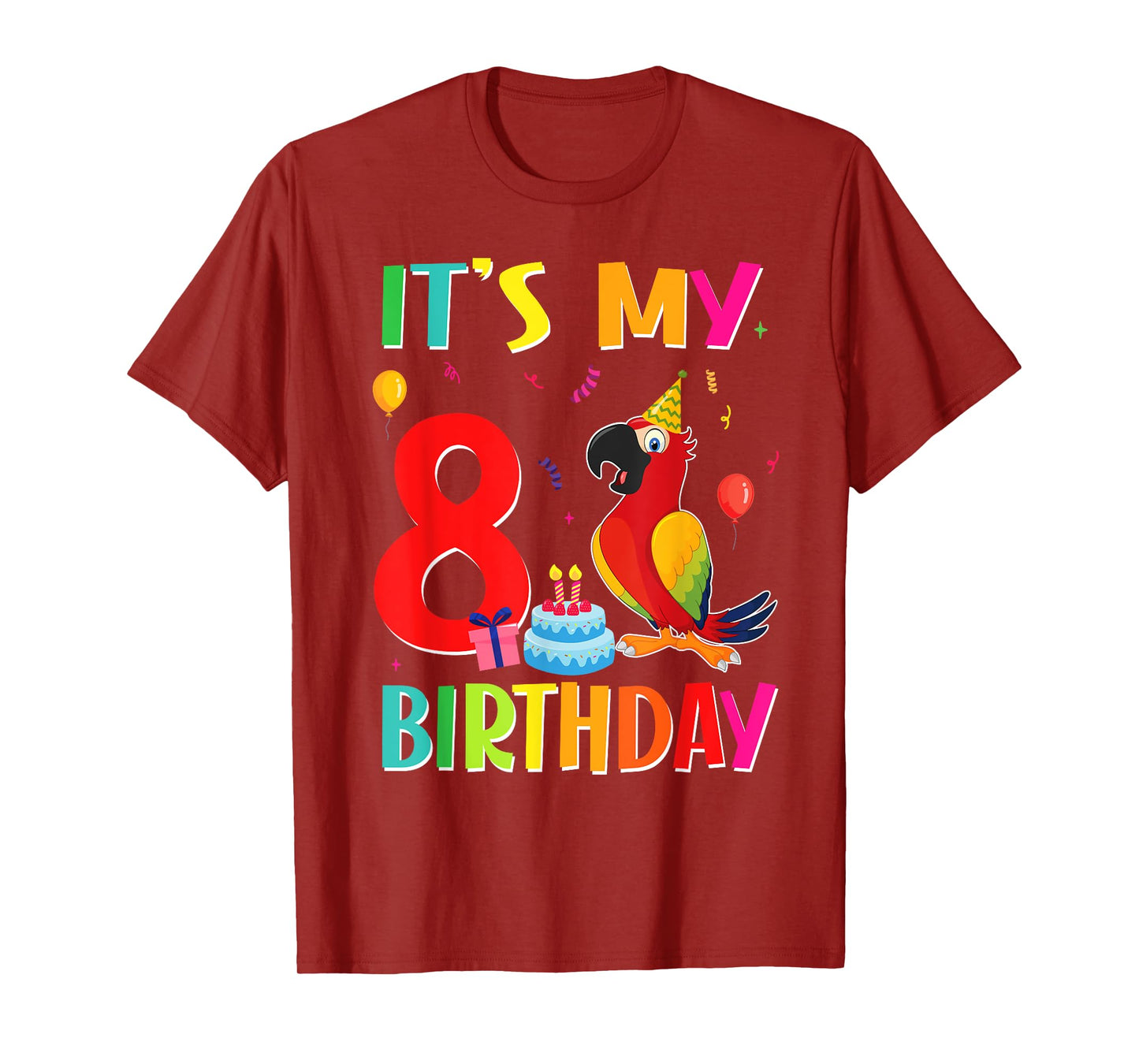 Its My 8th Birthday Parrot Bird Lover 8 Years Old T-Shirt