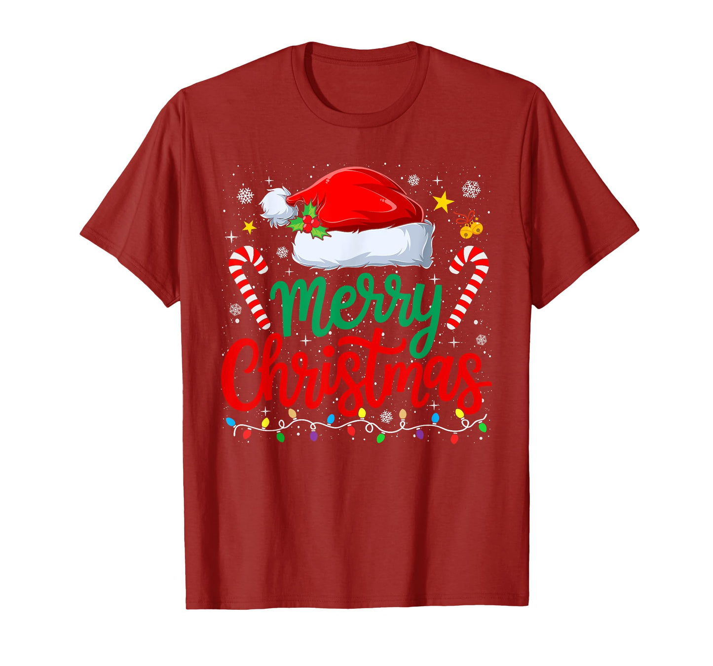 Merry Christmas Lights Family Santa Hat Xmas Men Women Kid T-Shirt