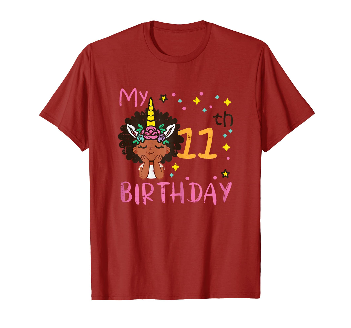 11th Birthday Afro Black Girl Unicorn 11 Year Old Bday Girls T-Shirt