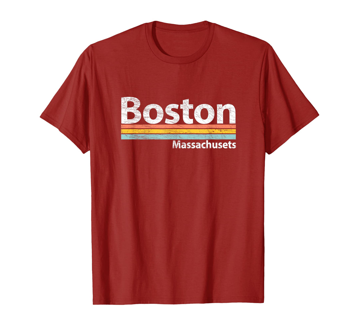 Boston - Massachusetts - Worn Design Retro Stripes - Classic T-Shirt