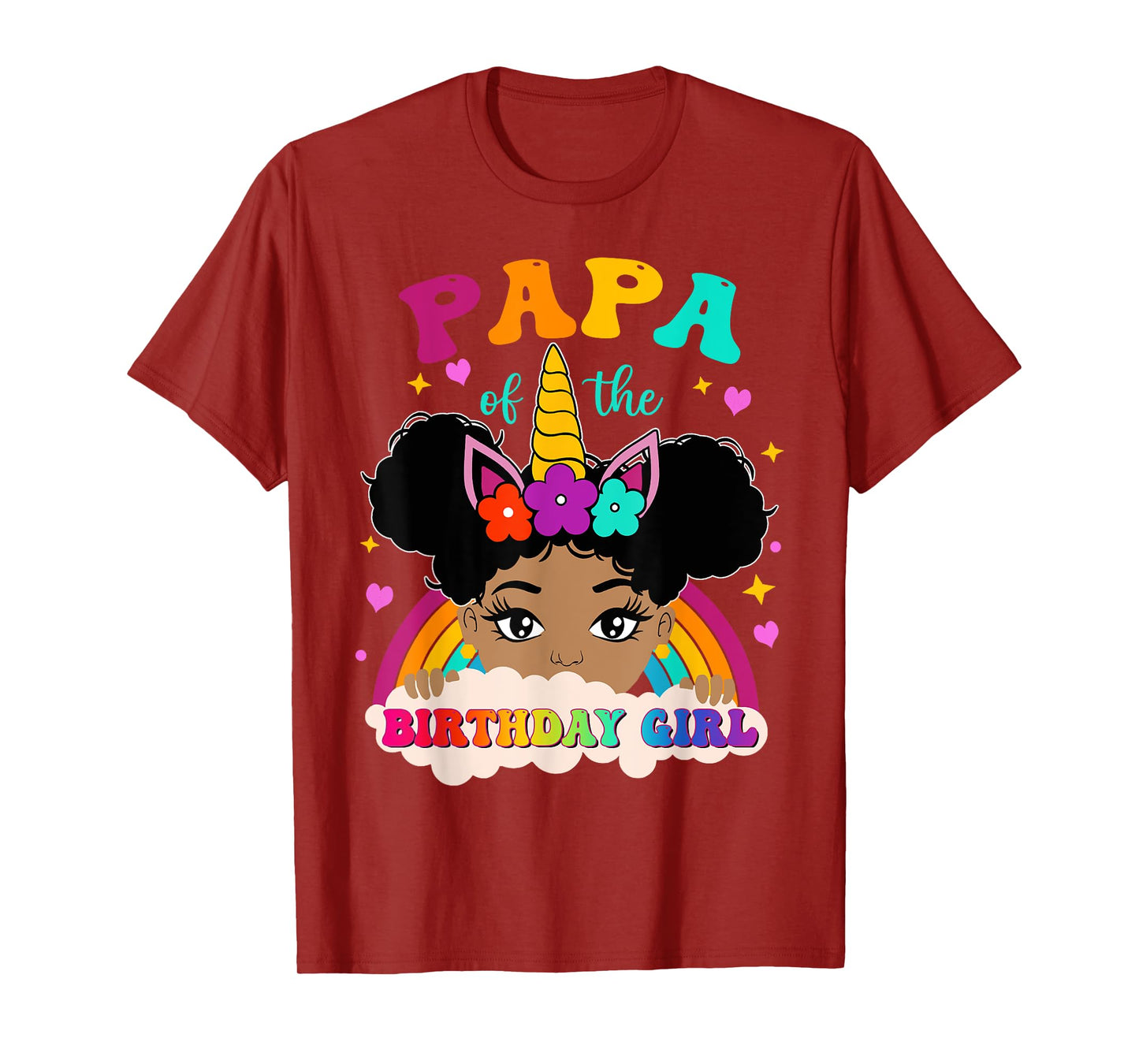 Papa of The Birthday Girl Rainbow Afro Melanin Unicorn T-Shirt