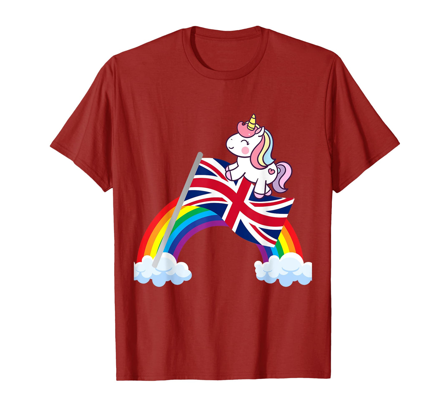 Unicorn Riding British UK Flag Boys Girls Women Kids Rainbow T-Shirt
