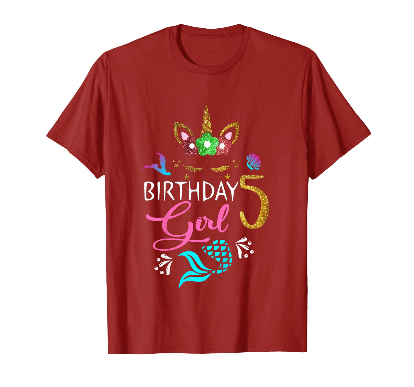 5 Years Old Unicorn Shirt Mermaid Tail 5th Birthday Girl T-Shirt
