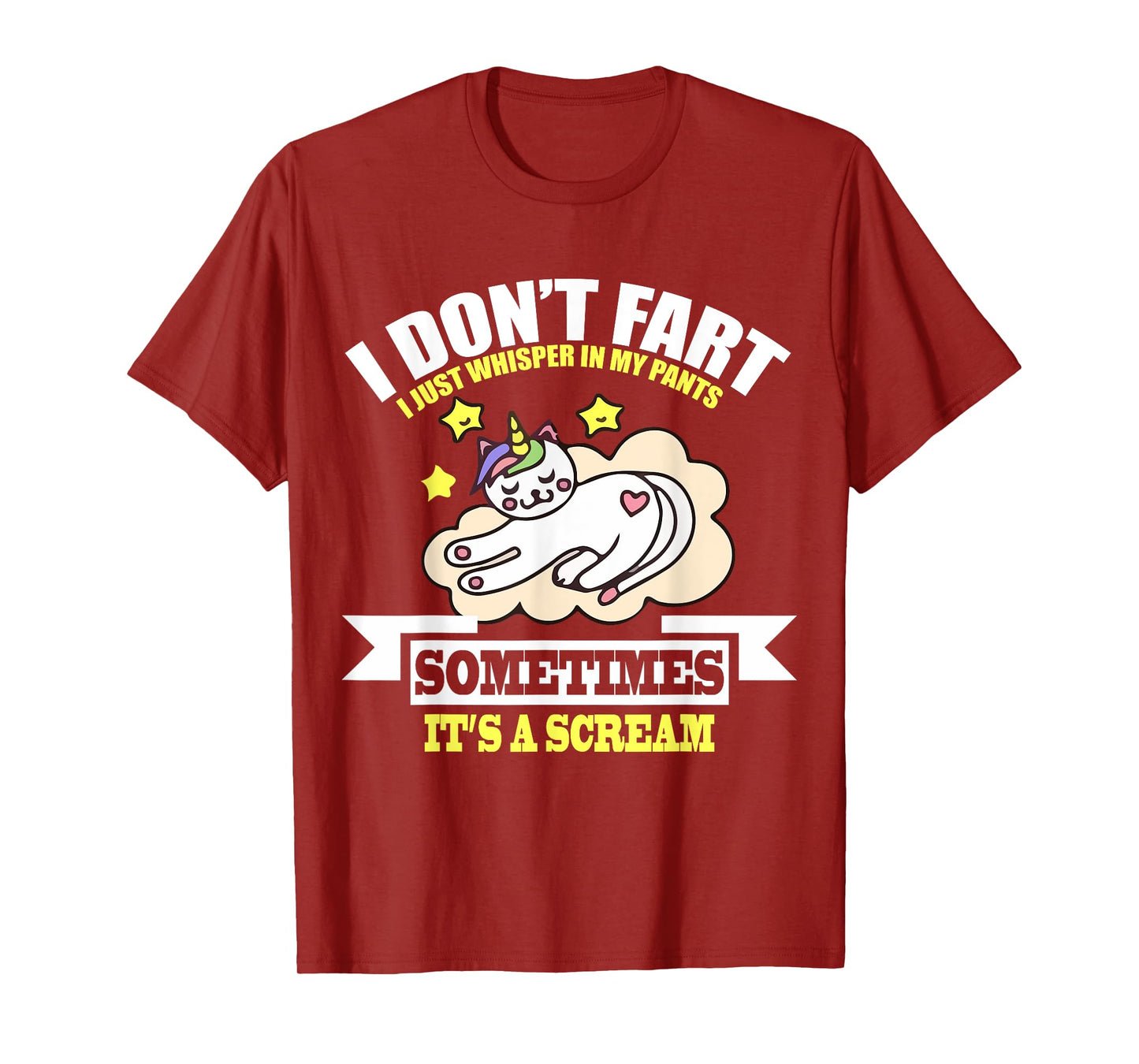 Cat Unicorn Funny Fart Tshirt Humor I Don't Fart I Whisper T-Shirt