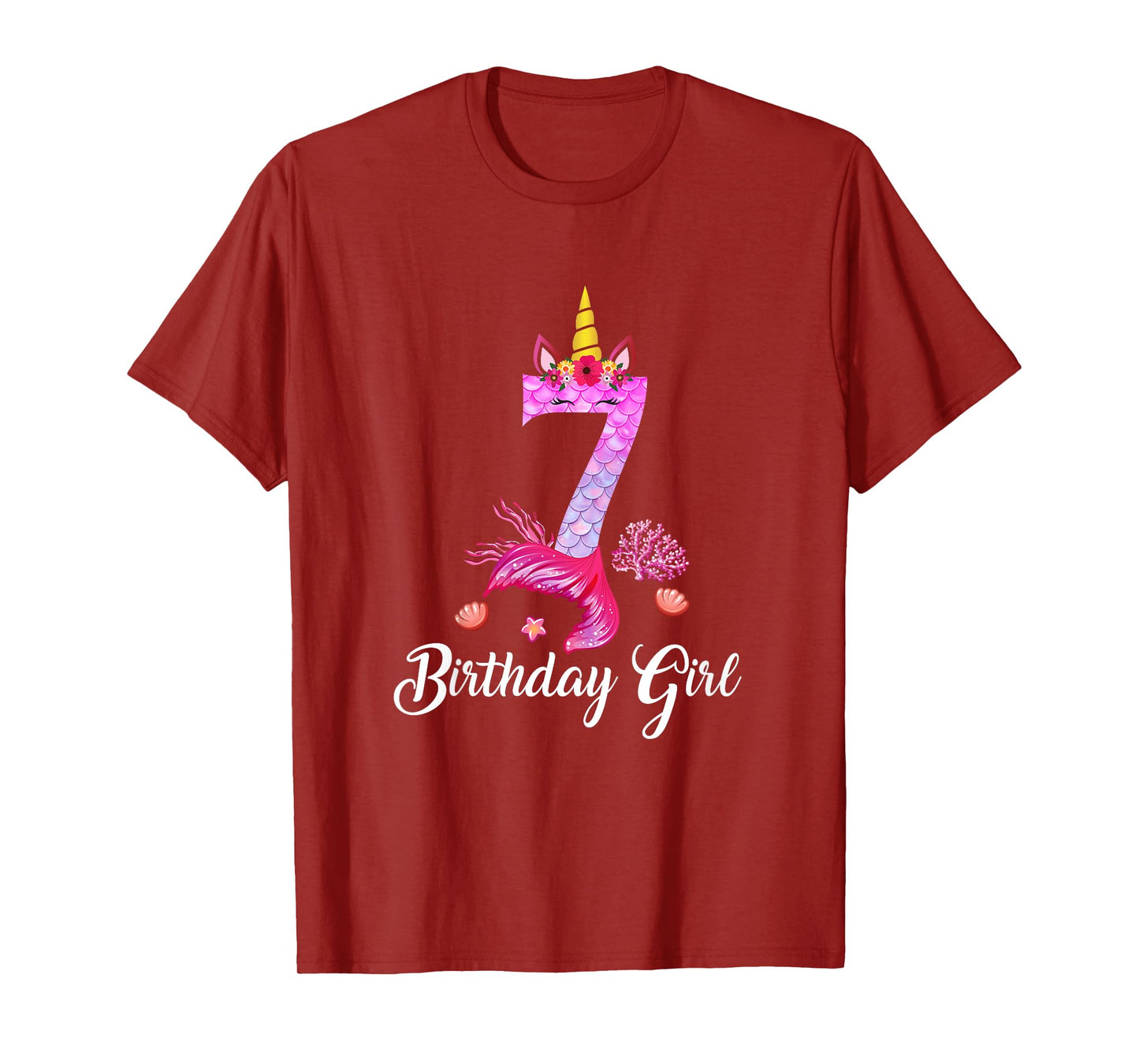 7th Mermaid Tail Shirt Unicorn Number 7 Years Old Birthday T-Shirt