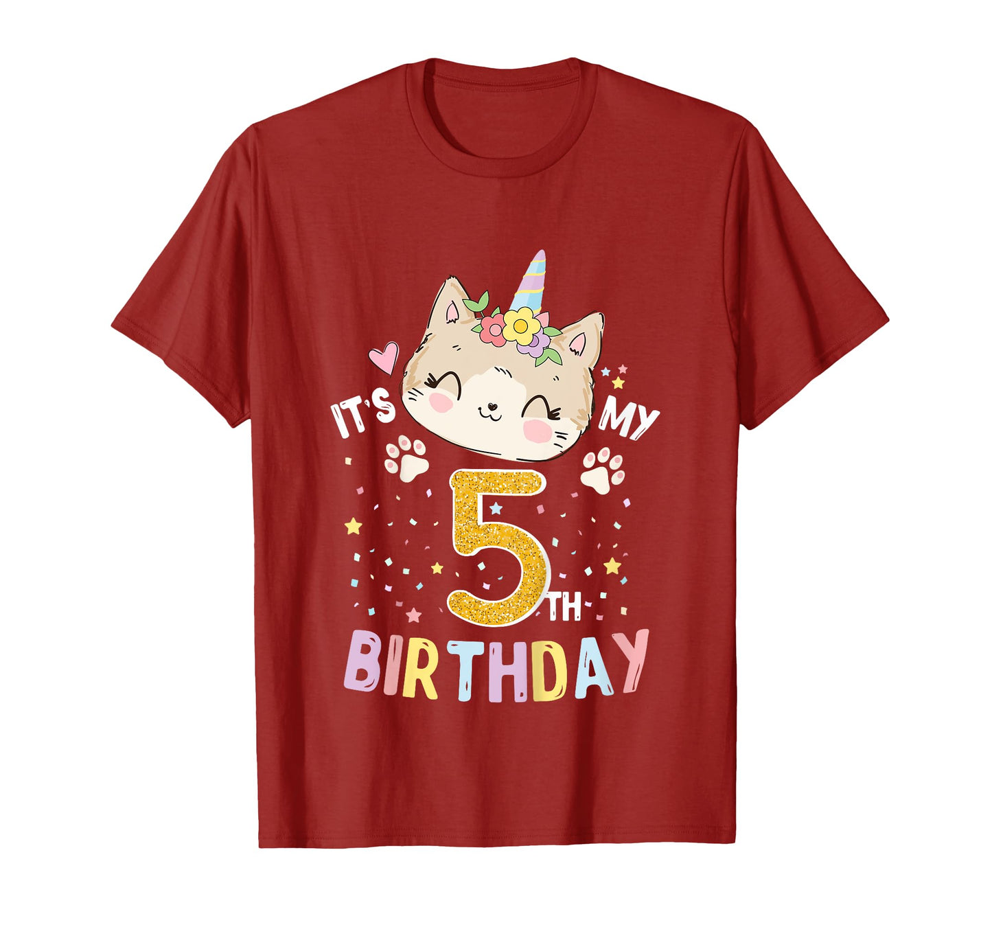 Kids It’s My 5th Birthday Cute Unicorn Cat 5-Year-Old Girl T-Shirt