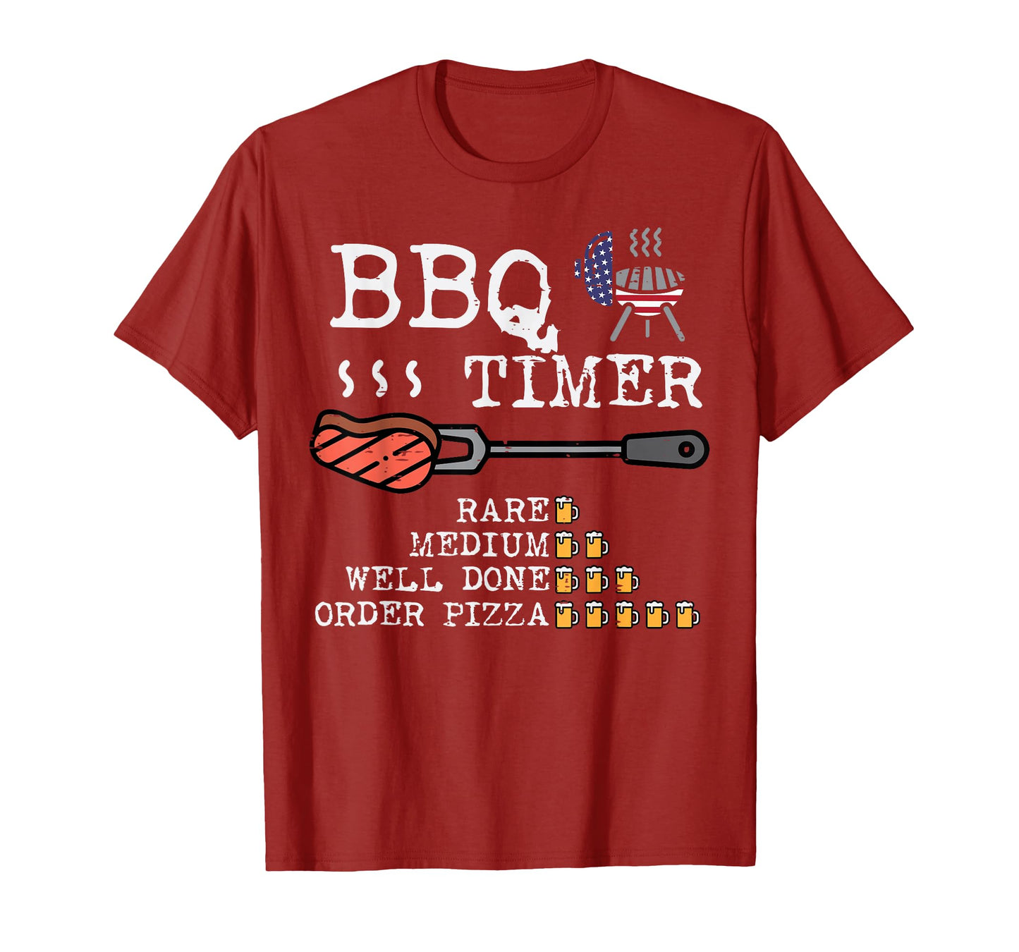 Bbq Timer Flag Funny Barbecue Grill 4th July Dad Grandpa Men T-Shirt
