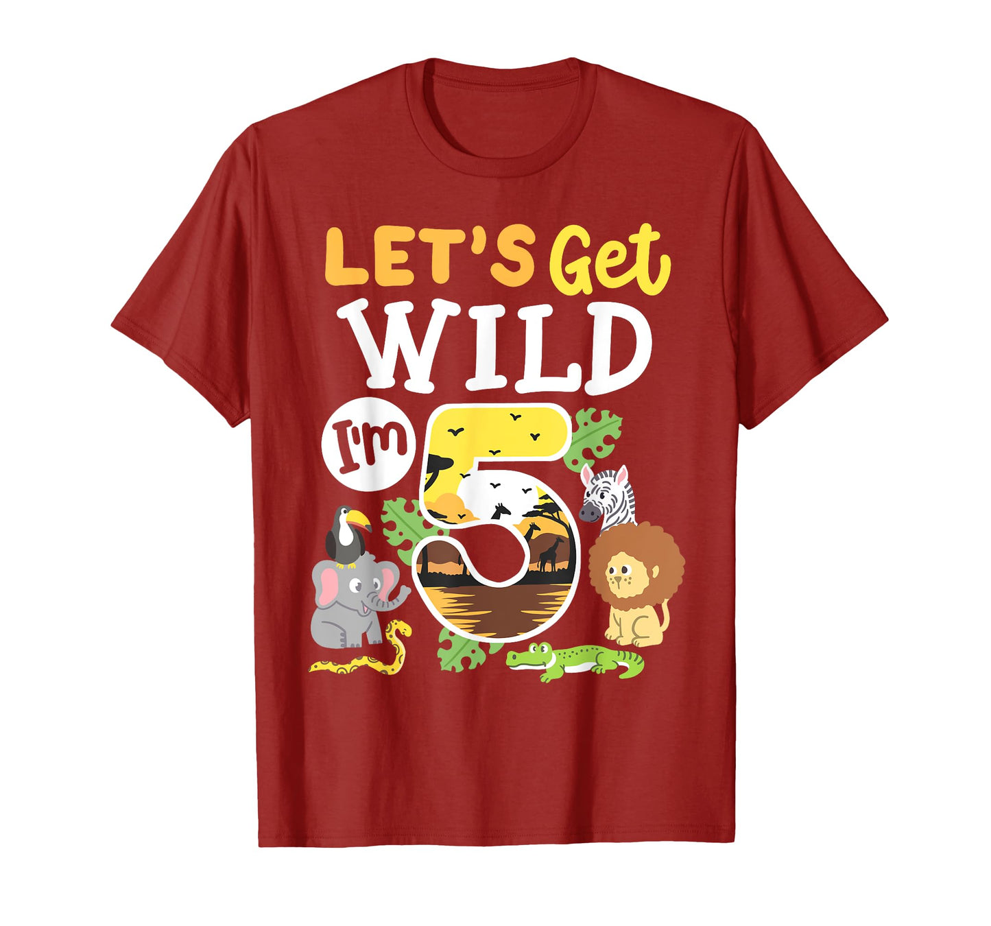Jungle Safari Let's Get Wild 5th Birthday Zoo 5 Year Old Kid T-Shirt