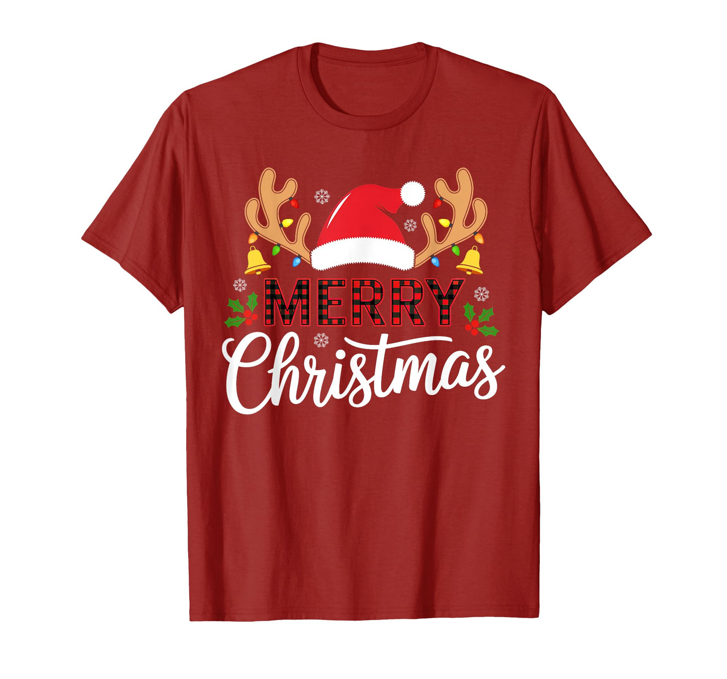 Merry Christmas Buffalo Plaid Funny Xmas Men Women Family T-Shirt